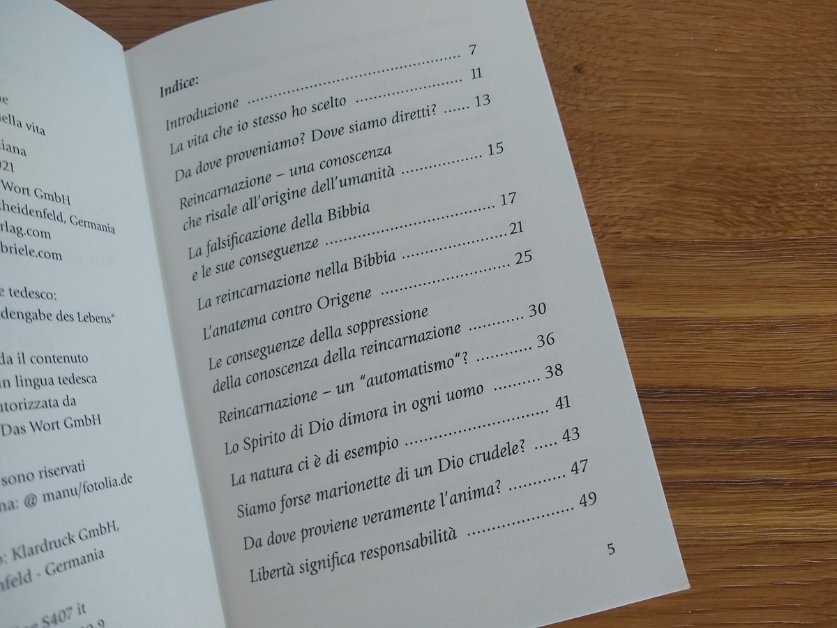 Indice libro "Reincarnazione"