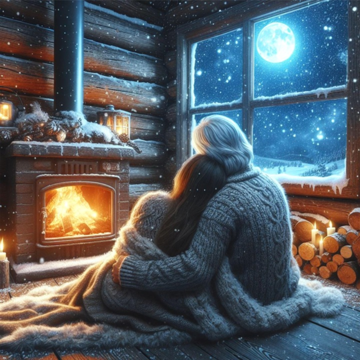 coppia davanti a un camino