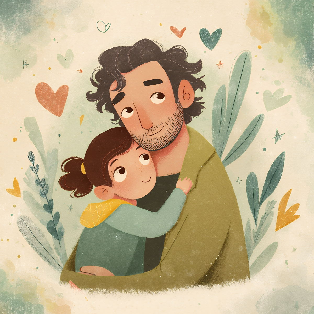 Illustrazione di un padre che abbraccia la figlia