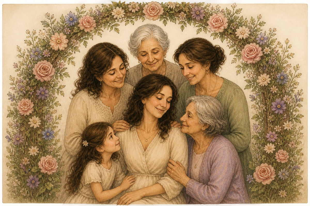 Disegno di una madre e della sua discendenza materna